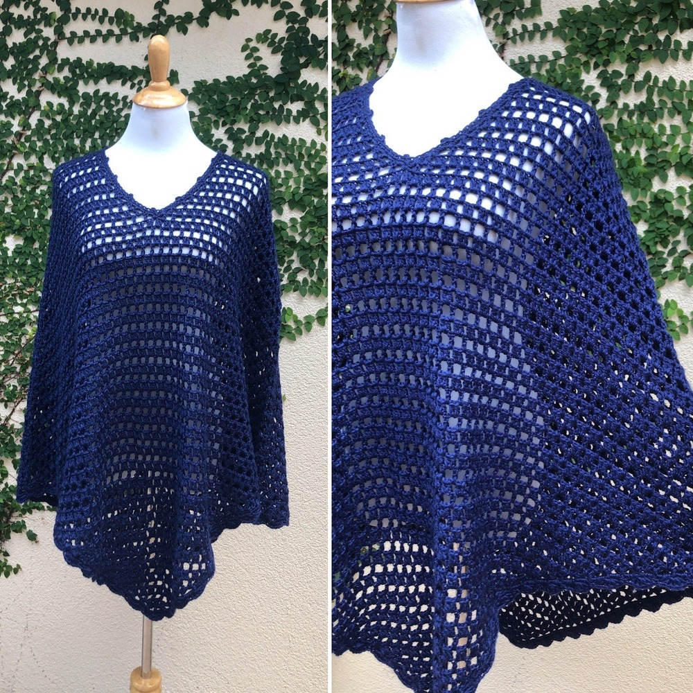 Royal blue crochet acrylics poncho cover up